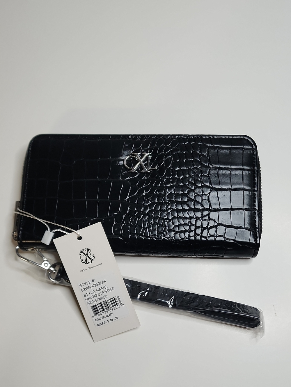 ⭐️NWT CXL by Christian Lacroix Wristlet Wallet Black Kara Croco Zip Around⭐️